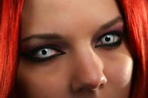 Woman wearing Halloween contact lenses